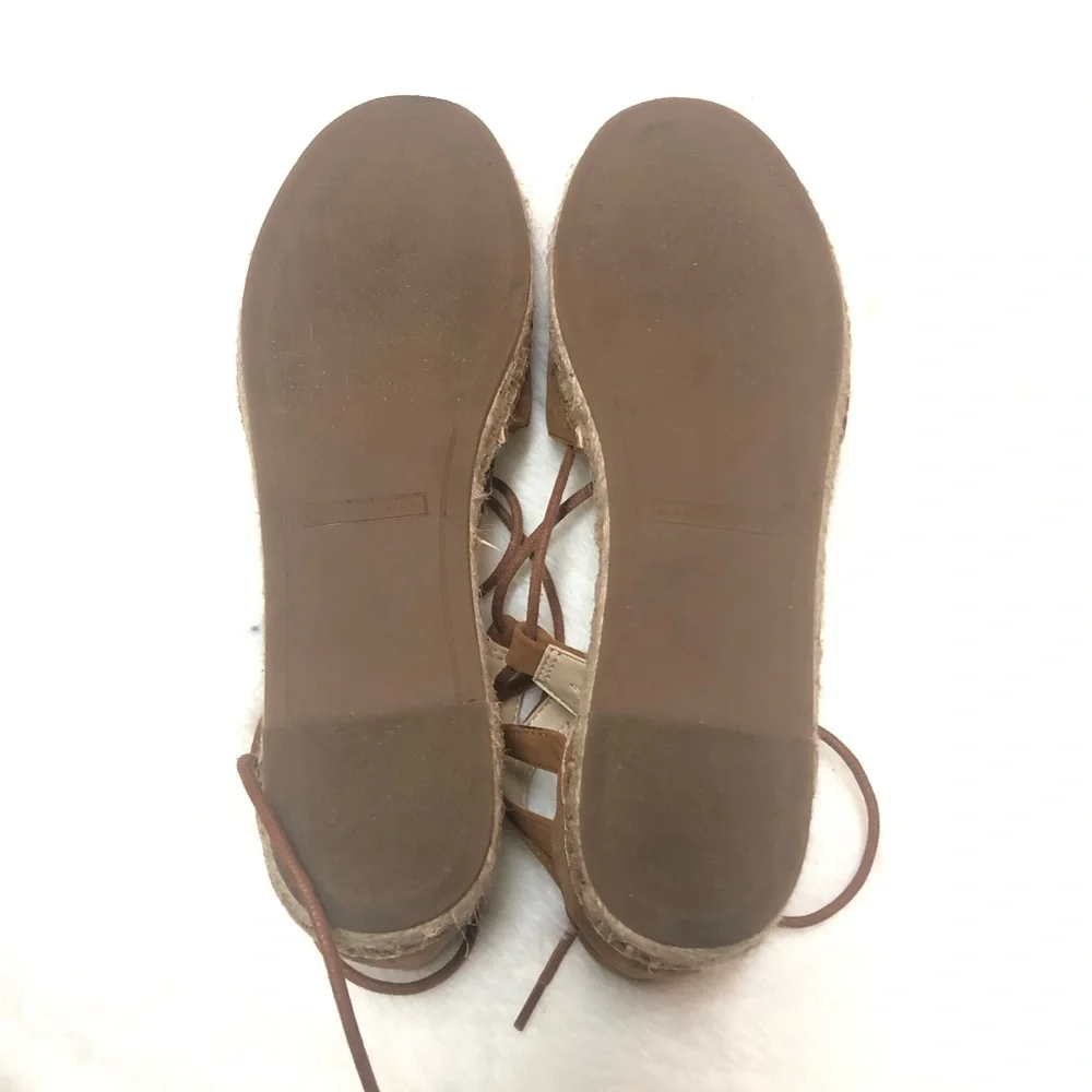 Marc Fisher Suede Lace Up Espadrille Sandals Camel Brown Ankle Tie Size 8.5